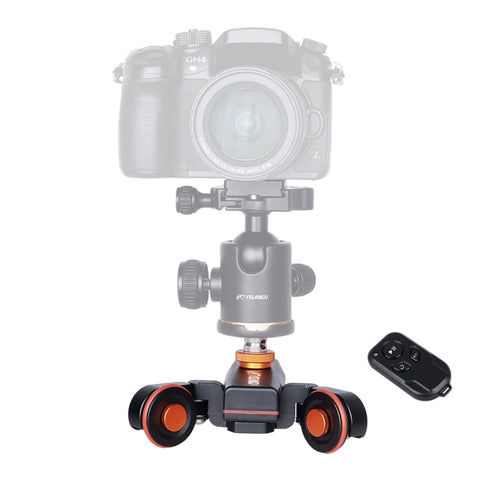 YELANGU L4X Roue pour appareil photo Dolly II Carrello électrique pour combiné à 3 roues Puleggia vidéo avec télécommande pour appareil photo DSLR/DV domestique, GoPro, smartphone, Carico : 3 kg, L4X Dolly Car Black