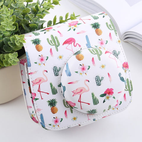 Custodia in pelle PU per fotocamera full body modello Cactus Flamingo con cinturino per FUJIFILM instax mini 9 / mini 8+ / mini 8, Cactus Flamingo