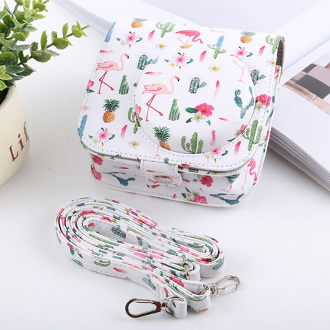Custodia in pelle PU per fotocamera full body modello Cactus Flamingo con cinturino per FUJIFILM instax mini 9 / mini 8+ / mini 8, Cactus Flamingo