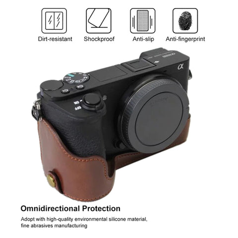 Base mezza custodia per fotocamera in pelle PU con filettatura da 1/4 di pollice per Sony ILCE-A6500 / A6500, For Sony ILCE-A6500 / A6500