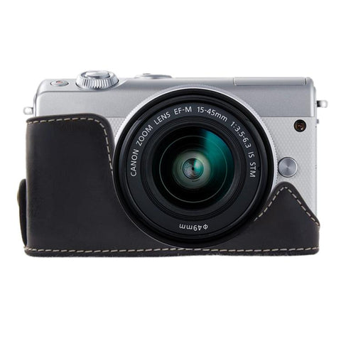 Base mezza custodia per fotocamera in pelle PU con filo da 1/4 di pollice per Canon EOS M100, For Canon EOS M100