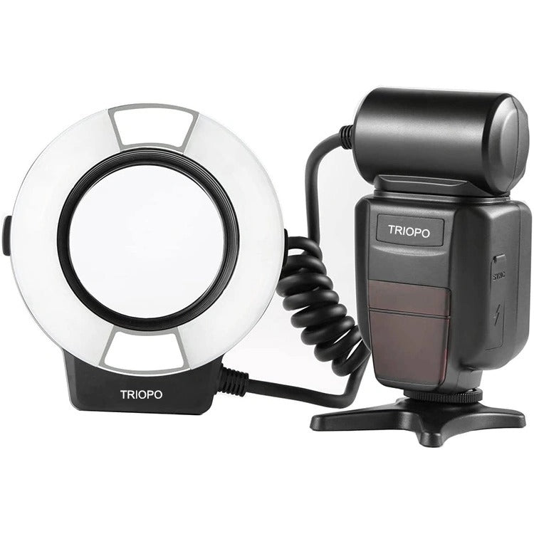 TRIOPO TR-15EX Flash ad anello macro TTL con 6 anelli adattatori di dimensioni diverse per Nikon I-TTL