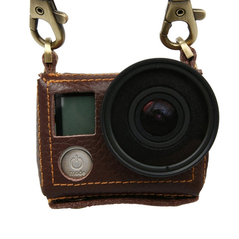 Per GoPro HERO4 Litchi Texture Custodia protettiva in vera pelle con tracolla, Litchi Texture (Brown), Litchi Texture (Black)