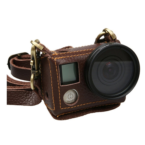 Per GoPro HERO4 Litchi Texture Custodia protettiva in vera pelle con tracolla, Litchi Texture (Brown), Litchi Texture (Black)