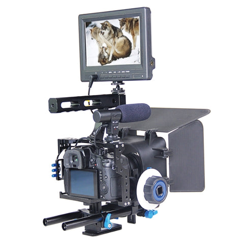 YELANGU YLG1105A Kit maniglia stabilizzatore gabbia videocamera con Matte Box e Follow Focus per Panasonic Lumix DMC-GH4 e G7 / Sony A7 e A7S e A7R e A7RII e A7SII, YLG1105A