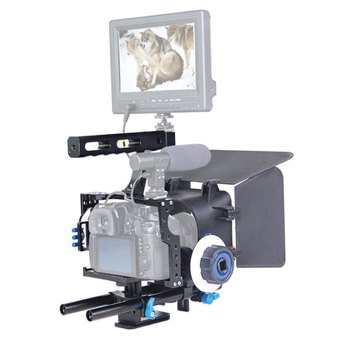 YELANGU YLG1105A Kit maniglia stabilizzatore gabbia videocamera con Matte Box e Follow Focus per Panasonic Lumix DMC-GH4 e G7 / Sony A7 e A7S e A7R e A7RII e A7SII, YLG1105A