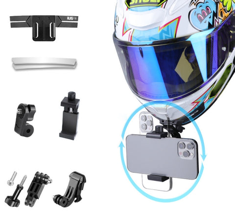 Kit di montaggio per casco per telefono con fotocamera Action RUIGPRO con chiusura con gancio a J e morsetto e adattatore per telefono con rotazione, supporto per casco con morsetto per telefono con rotazione