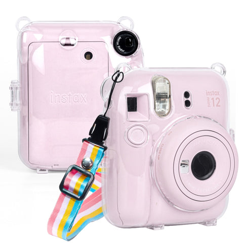 Pour FUJIFILM Instax mini 12 Borsa per fotocamera con custodia rigida en cristallo con tracolla, pour FUJIFILM Instax mini 12