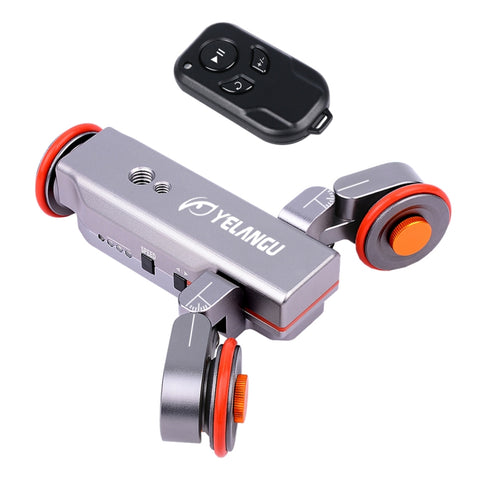 YELANGU L4X Telecamera a 3 ruote Dolly II Carrello elettrico con puleggia video a 3 ruote con telecomando per fotocamere DSLR/domestiche DV, GoPro, smartphone, carico: 3 kg, L4X Dolly Car Grey