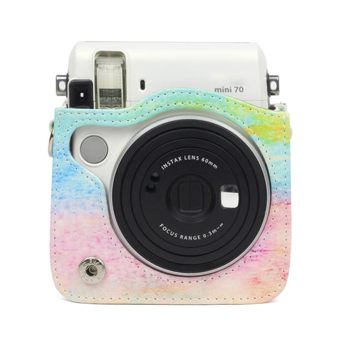 Borsa protettiva per fotocamera in pelle PU modello pittura a olio arcobaleno per fotocamera FUJIFILM Instax Mini70, Rainbow Oil painting