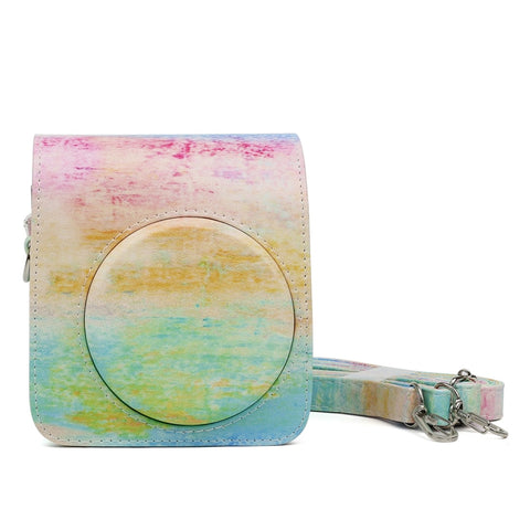 Borsa protettiva per fotocamera in pelle PU modello pittura a olio arcobaleno per fotocamera FUJIFILM Instax Mini70, Rainbow Oil painting