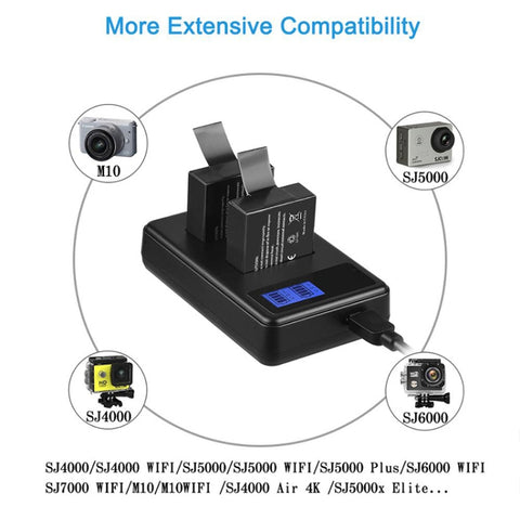 SJCAM SJ7000 / SJ6000 / SJ5000 / SJ4000 Batteria Schermo LCD Caricatore doppio per batterie, visualizza la capacità di ricarica, For SJCAM SJ7000