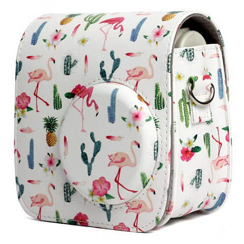 Borsa protettiva per fotocamera in pelle PU modello Flamingo Cactus per fotocamera FUJIFILM Instax Mini 7S / 7C, Flamingo Cactus