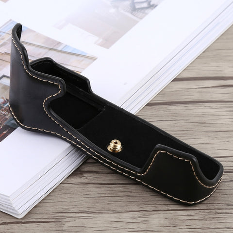Base mezza custodia per fotocamera in pelle PU con filo da 1/4 di pollice per Olympus EM5 / EM5 Mark II, For Olympus EM5