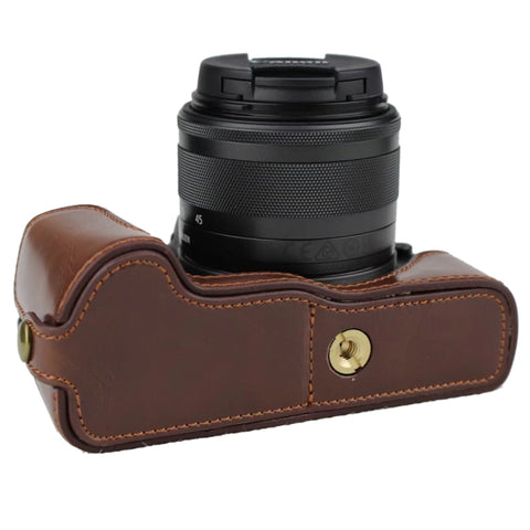 Base mezza custodia per fotocamera in pelle PU con filo da 1/4 di pollice per Canon EOS M50 / M50 Mark II, For Canon EOS M50
