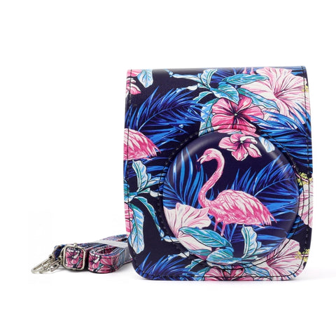 Borsa protettiva per fotocamera in pelle PU modello fenicottero per fotocamera FUJIFILM Instax Mini90, Flamingo