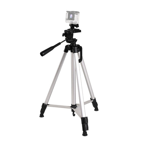 Treppiede per trasmissione dal vivo Gambe pieghevoli a 3 sezioni Supporto per treppiede in lega di alluminio con testa tridimensionale a forma di U e morsetto per telefono per DSLR e fotocamera digitale, altezza regolabile: 47,5-133 cm, 330A