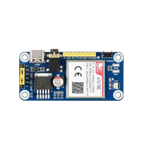 Waveshare Multi Band 2G GSM / GPRS LBS A7670E LTE Cat-1 HAT per Raspberry Pi, per Europa, Sud-Est asiatico, Asia occidentale, Africa, Cina, Corea del Sud, A7670E LTE Cat-1 HAT