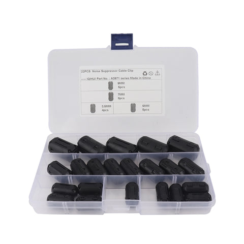22 PCS 3.5mm/5mm/7mm/9mm Anello di smagnetizzazione anti-interferenza Anello di ferrite Clip per cavo Core Filtro soppressore di rumore, A3971 - Novalix Store
