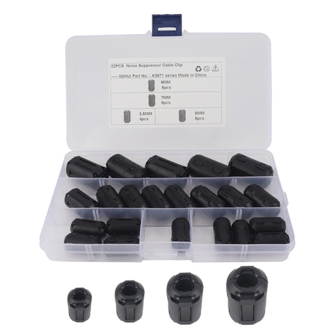 22 PCS 3.5mm/5mm/7mm/9mm Anello di smagnetizzazione anti-interferenza Anello di ferrite Clip per cavo Core Filtro soppressore di rumore, A3971 - Novalix Store