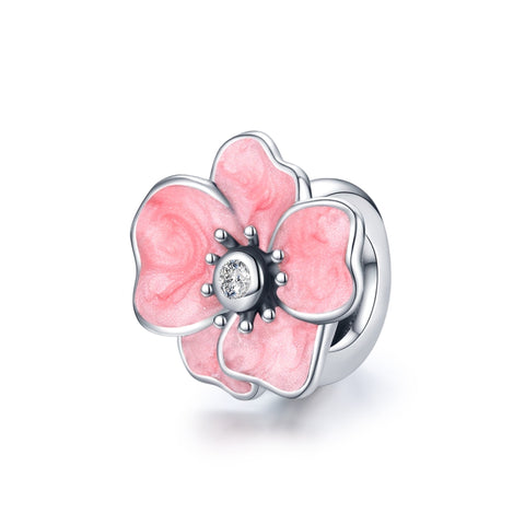 Accessori per collana braccialetto fai-da-te con perline di fiori rosa in argento sterling S925, Fiore rosa