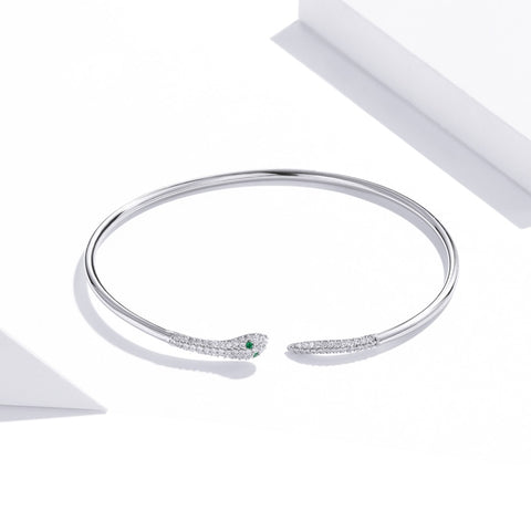 Gioielli da donna con braccialetto aperto serpente in argento sterling S925, Serpente