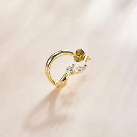 Orecchini da donna a coda di pesce dorato in argento sterling S925, Golden Fish Tail