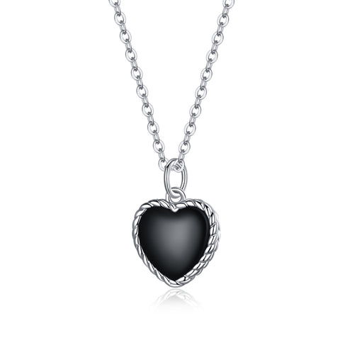 Gioielli con collana da donna con cuore nero in argento sterling S925, Black Heart