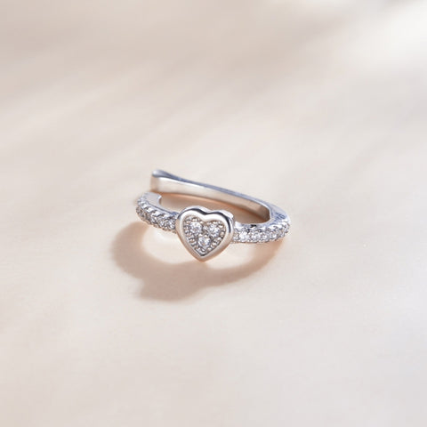 Orecchini da donna con clip per orecchio a cuore in argento sterling S925, Heart Ear Clip