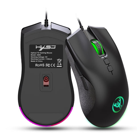 Mouse da gioco meccanico leggero HXSJ A883 a 7 tasti 6400 DPI RGB