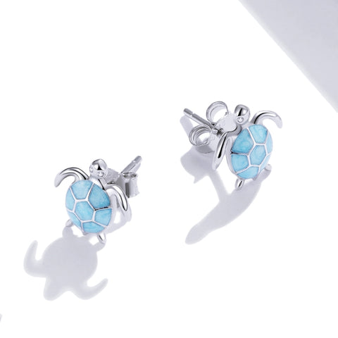 Orecchini da donna in argento sterling S925 con tartaruga blu, Tartaruga