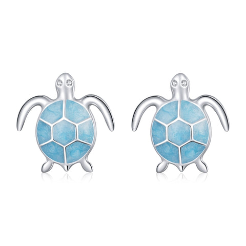 Orecchini da donna in argento sterling S925 con tartaruga blu, Tartaruga