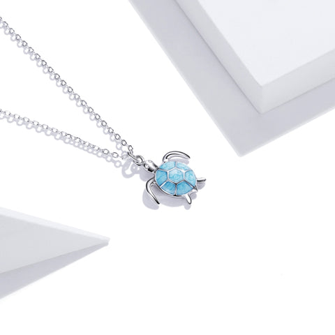 Gioielli con collana da donna in tartaruga blu in argento sterling S925, Tartaruga