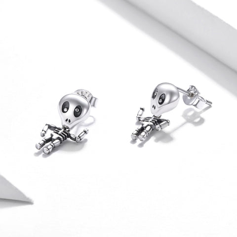 Orecchini da donna con orecchini a bottone da uomo in scheletro affresco in argento sterling S925, Scheletro Uomo