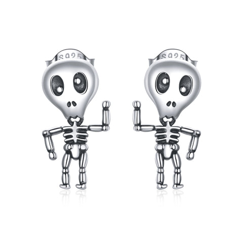 Orecchini da donna con orecchini a bottone da uomo in scheletro affresco in argento sterling S925, Scheletro Uomo