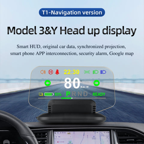 T1 5.1 pollici HUD Head-up Display Allarme di velocità eccessiva/Visualizzazione percentuale batteria rimanente per Tesla Model 3 / Y, T1 HUD