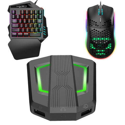 Convertitore tastiera e mouse HXSJ P6+V100+J900 + tastiera con una sola mano + set mouse da gioco, P6+V100+J900