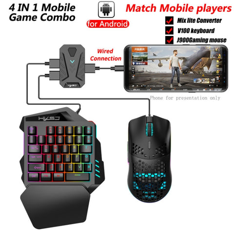 HXSJ V100+A883+P8 Tastiera con una mano + Mouse da gioco di programmazione + Set convertitore mouse tastiera, V100+J900+P8