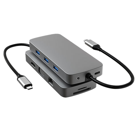 BL10V 10 in 1 da USB-C/Tipo-C a RJ45 + VGA + HDMI + 3,5 mm AUX + Slot per scheda SD/TF + PD USB-C/Tipo-C + USB 3.0 + 2 porte USB 2.0 Docking Station HUB, BL10V