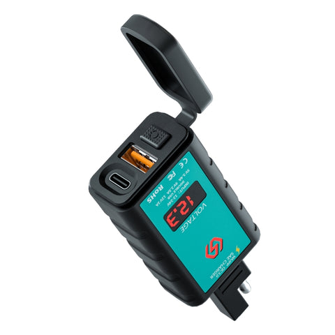 WUPP ZH-1422B1 DC12-24V Caricatore quadrato unique USB + PD pour moto DC12-24V avec interrupteur + voltmètre + prise SAE intégrée, ZH-1422B1