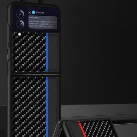 Per Samsung Galaxy Z Flip4 Custodia in pelle antiurto con texture in fibra di carbonio, Per Samsung Galaxy Z Flip4