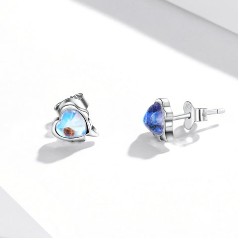 Orecchini da donna in pietra di luna a forma di cuore in argento sterling S925, Pietra di luna a forma di cuore