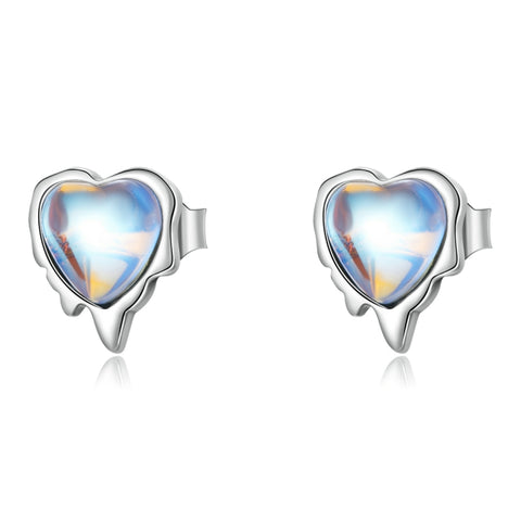 Orecchini da donna in pietra di luna a forma di cuore in argento sterling S925, Pietra di luna a forma di cuore