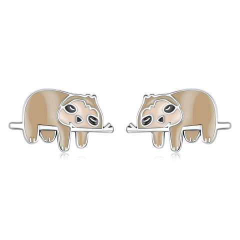 Orecchini da donna con orecchini a bottone a forma di bradipo in argento sterling S925, Cute Sloth