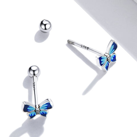 Orecchini da donna con orecchini a bottone a farfalla in argento sterling S925, Farfalla