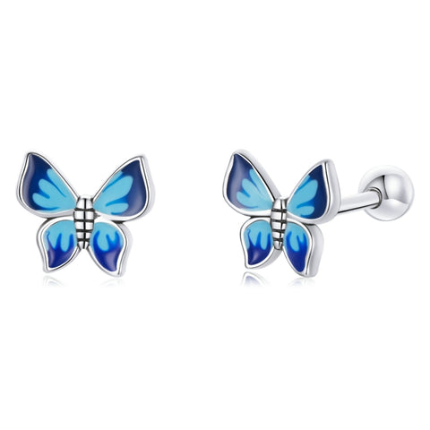 Orecchini da donna con orecchini a bottone a farfalla in argento sterling S925, Farfalla