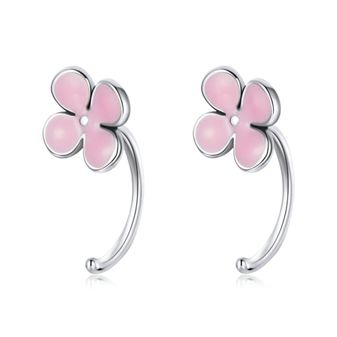 Orecchini da donna con orecchini a bottone con fiori rosa in argento sterling S925, Fiori rosa