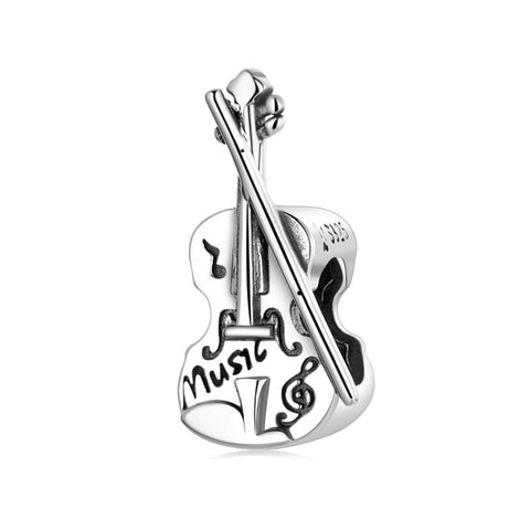 Ciondolo in argento sterling S925 a forma di violino retro, accessorio per braccialetti fai-da-te stile Pandora, con perline per collana o bracciale