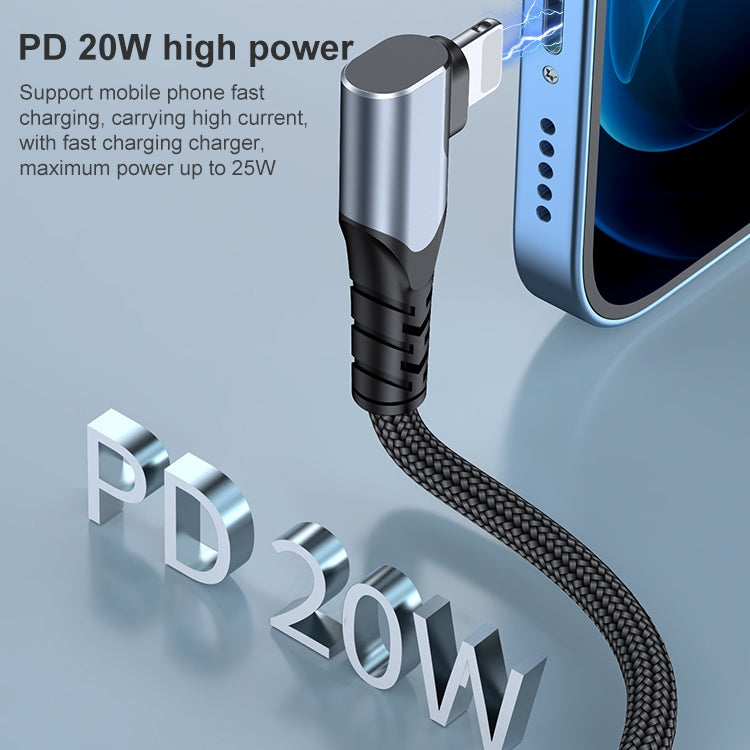 20W USB-C to 8 Pin Elbow Mobile Phone Data Cable - 1m/2m