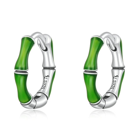 Orecchini da donna con chiusura per orecchio in bambù in argento sterling S925, Bambù